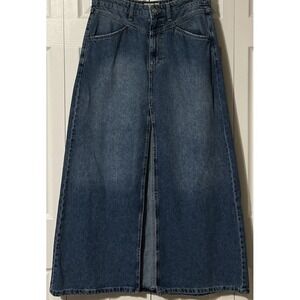 Free People We The Free Come As You Are Front Slit Denim Maxi Skirt SZ 8 (31x40)